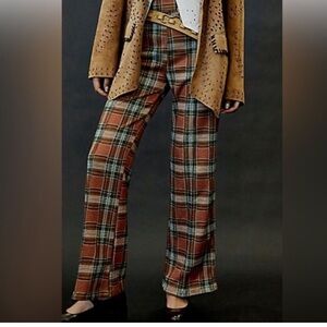 Free People Plaid Boot Cut Pants - Brown and Green